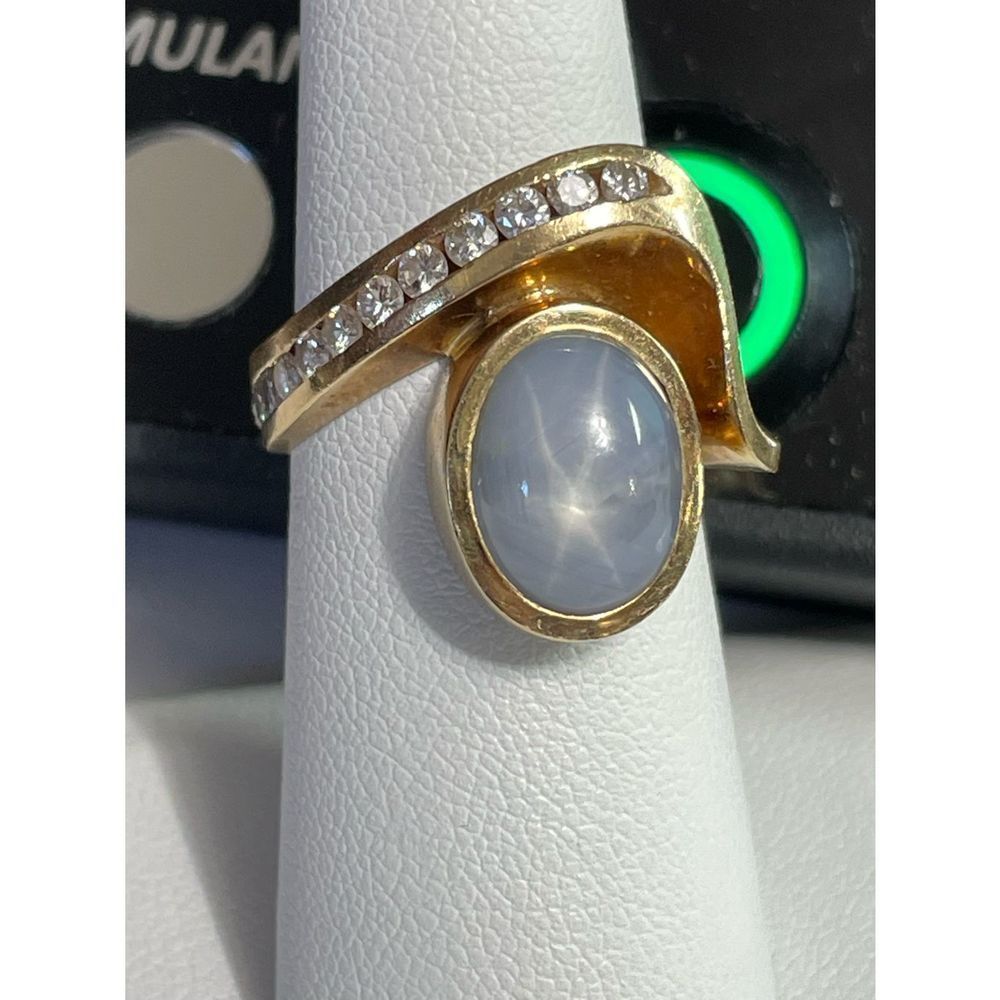 14k yellow gold diamond star sapphire ring